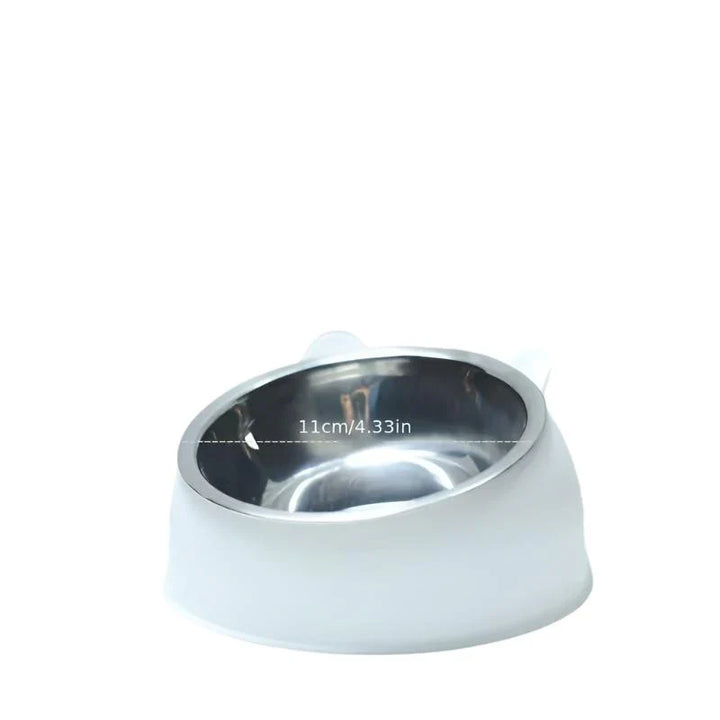 Stilvolle erhöhte Katzenfutterschale aus rostfreiem Edelstahl, ergonomisch für gesunde Fütterung & Trinkwasser.