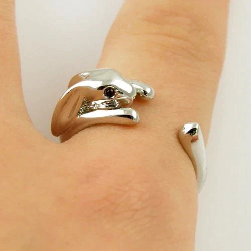 Verstellbarer Unisex-Hasenring aus silberfarbener Zinklegierung. Ein süßer Kaninchen-Glücksring für jeden Anlass.