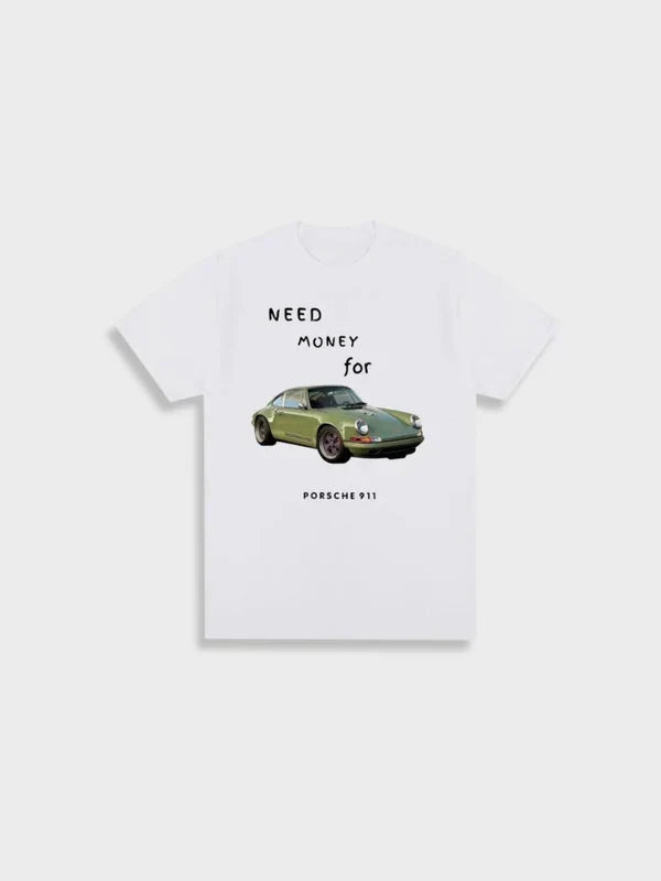 Modisches Herren- & Damen-T-Shirt mit einzigartigem "Mein Weg zum Porsche 911 Traum 2025" Design. Geschenkidee.