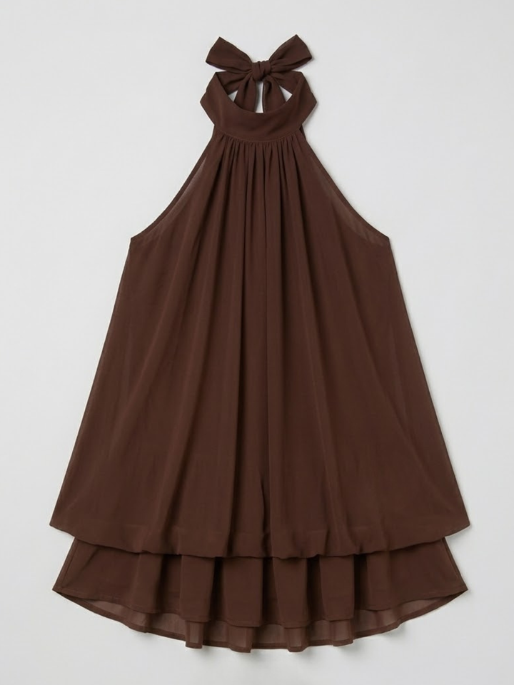 Schwarzes elegantes Minikleid, Damen, Neckholder, für einen schicken Abendlook.