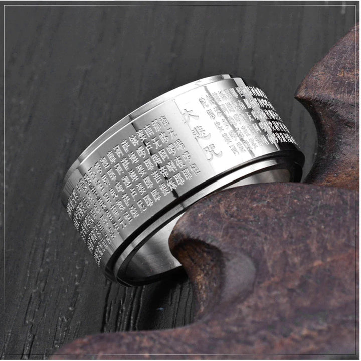 Eleganter Edelstahl Zappelring im Feng-Shui Stil. Spiritueller Unisex Ring für Achtsamkeit & Stressabbau.
