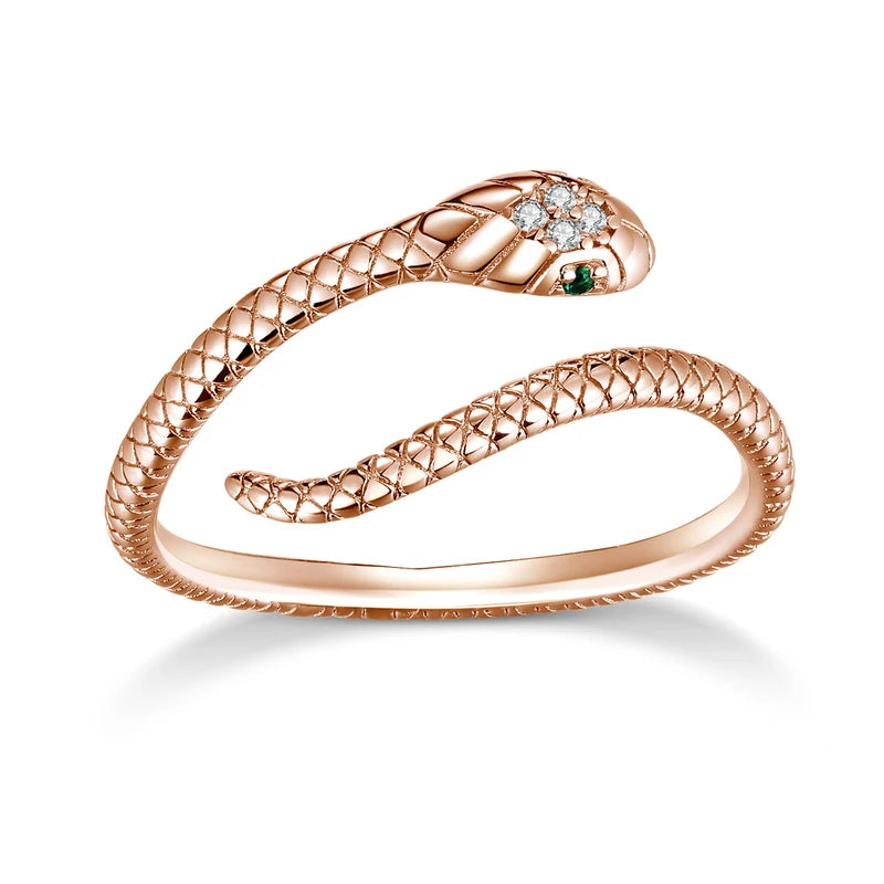 Exklusiver Reptilien-Damenring aus 925er Sterlingsilber, besetzt mit funkelnden Zirkonen.