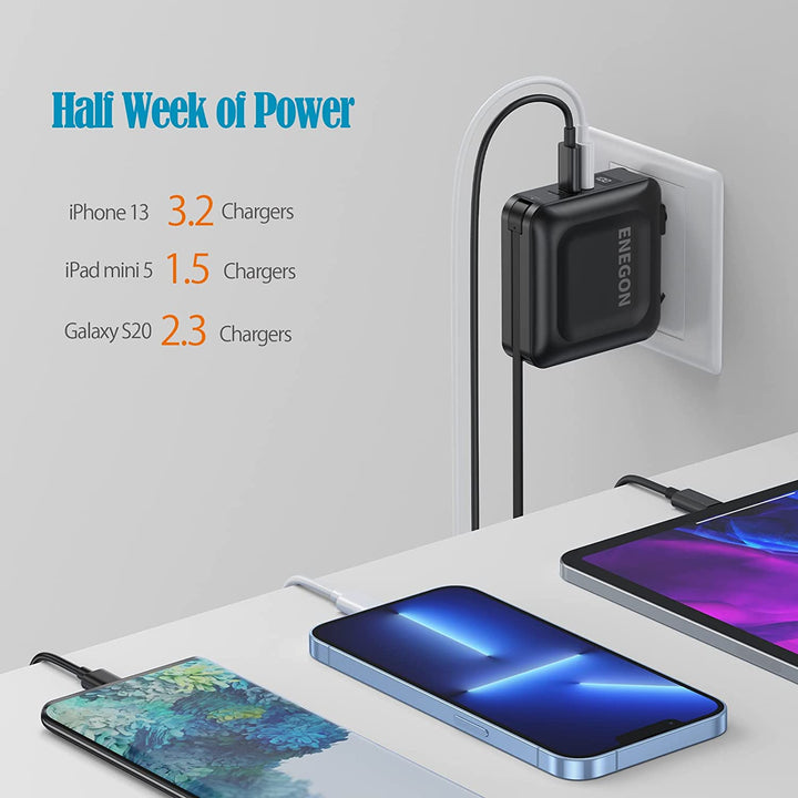 Leistungsstarke 15000 mAh Powerbank mit AC-Anschluss & USB-C für schnelles Laden von Smartphones.