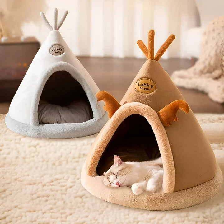 Hundebett-Kuschelhöhle in Braun, idealer und weicher Rückzugsort für Haustiere.
