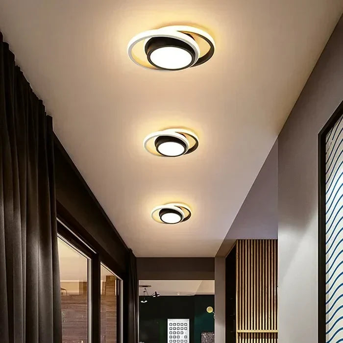Design LED-Deckenleuchte, warmweißes Licht, Doppelring-Optik, moderne Wohnzimmerbeleuchtung.