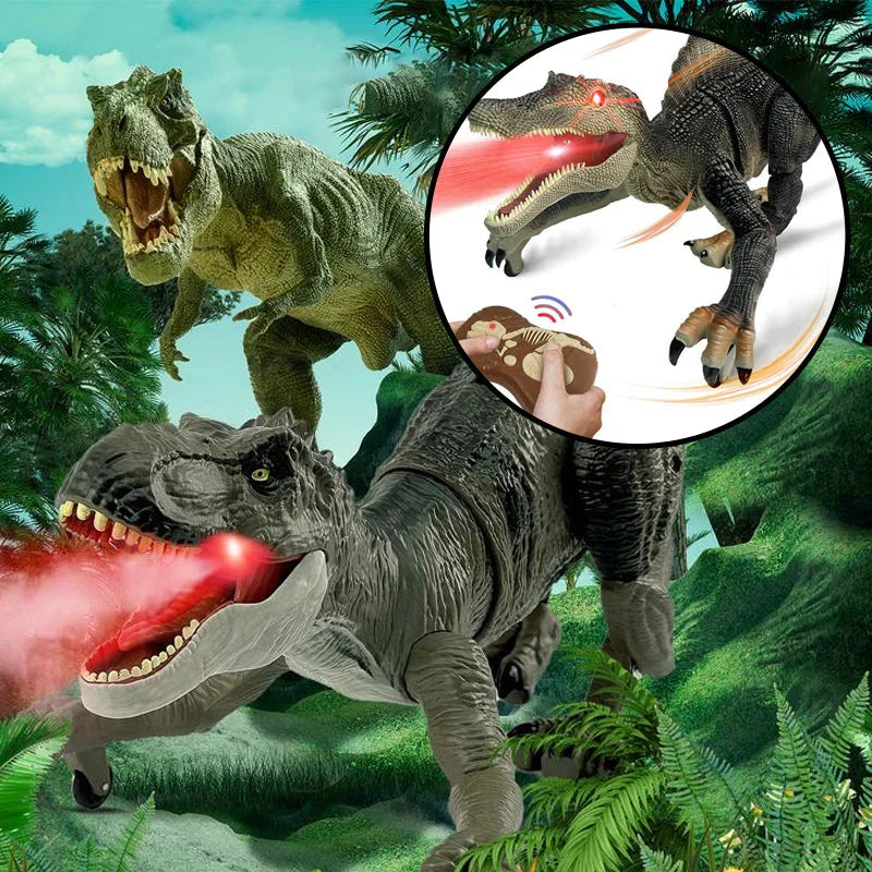 Robuster RC Dinosaurier mit rauchendem Maul, interaktives Spielerlebnis für Kinder.