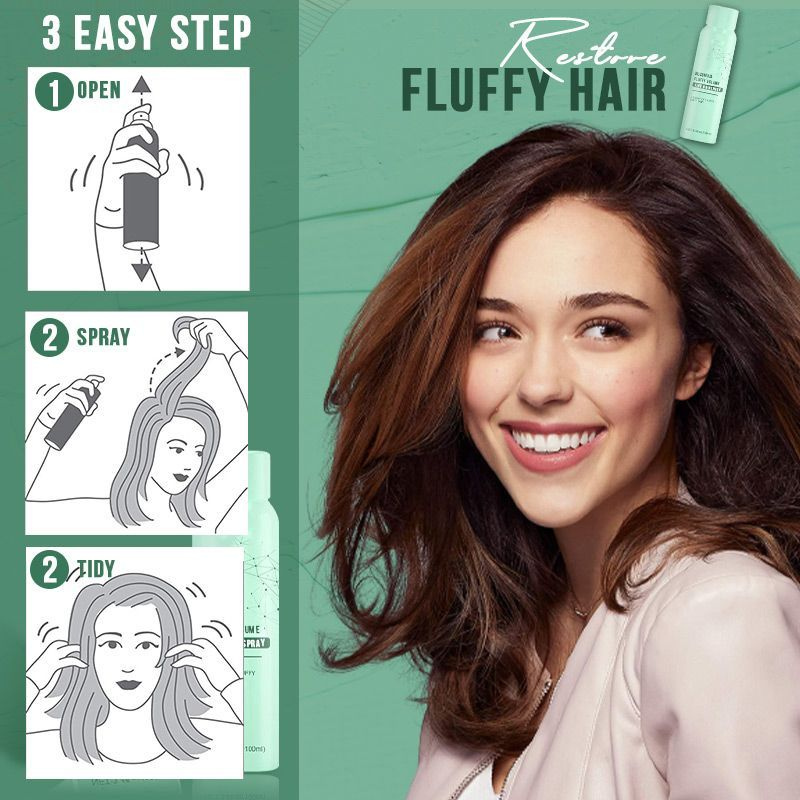 Frau stylt feines Haar mit Volumenspray für mehr Fülle & Volumen. Leichtes, nicht fettendes Haarstyling mit Ölregulierung.