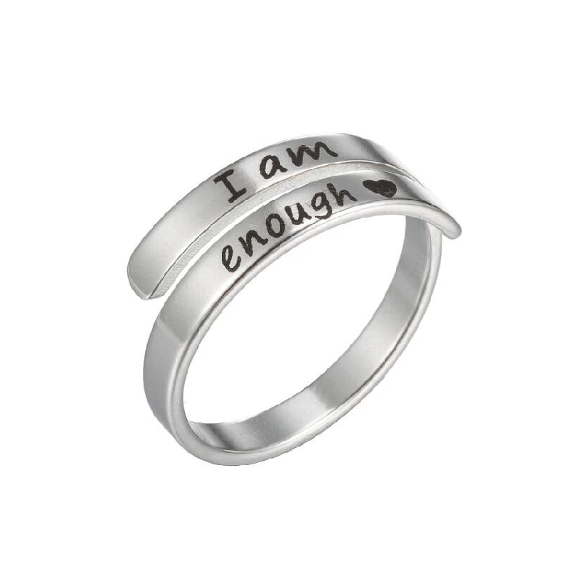 Eleganter "Ich bin genug" Affirmationsring aus 925 Silber. Zeitloser, verstellbarer Unisex Schmuck als Geschenk.