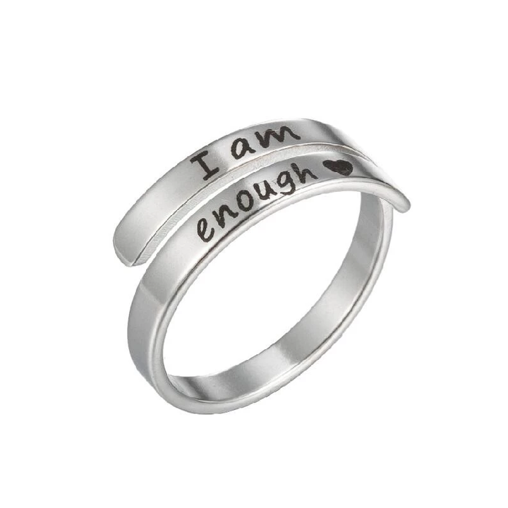 Eleganter "Ich bin genug" Affirmationsring aus 925 Silber. Zeitloser, verstellbarer Unisex Schmuck als Geschenk.