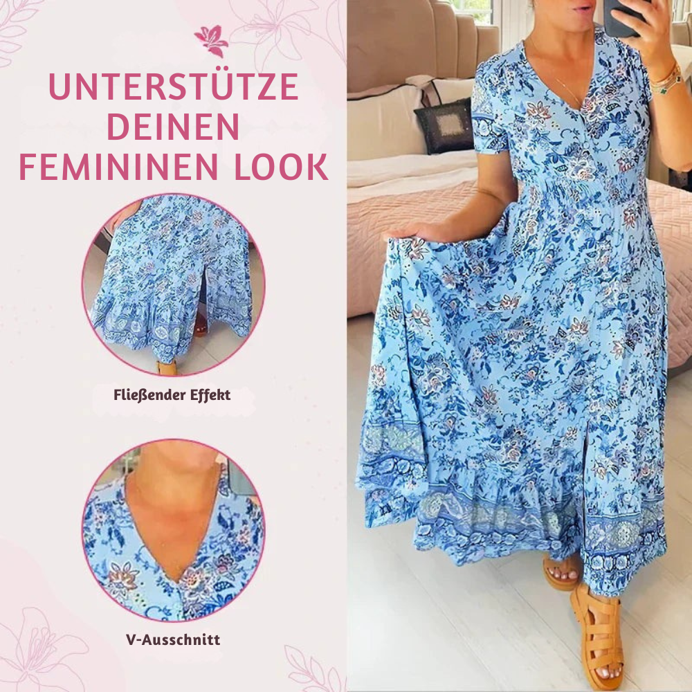 Elegantes, bequemes Damen Maxikleid mit V-Ausschnitt, ideal für Sommerpartys & Feiern.