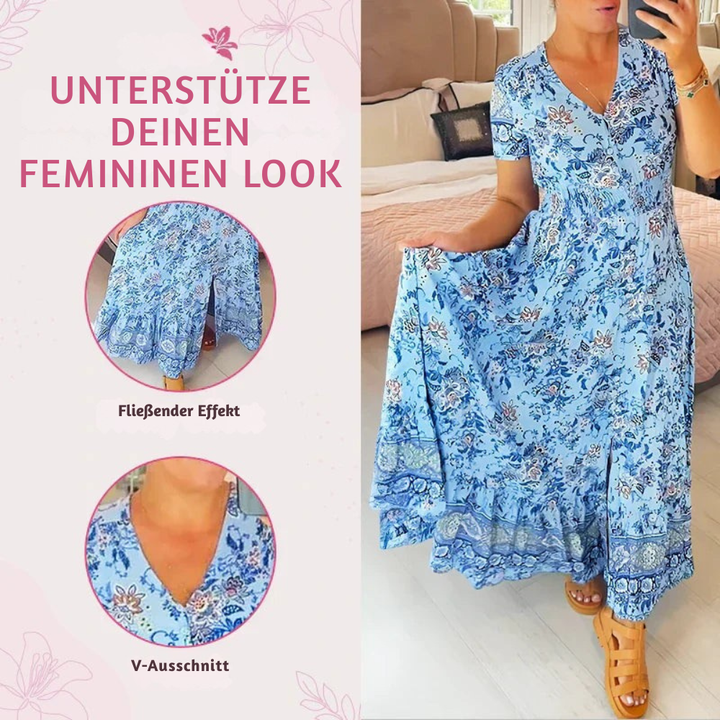 Elegantes, bequemes Damen Maxikleid mit V-Ausschnitt, ideal für Sommerpartys & Feiern.