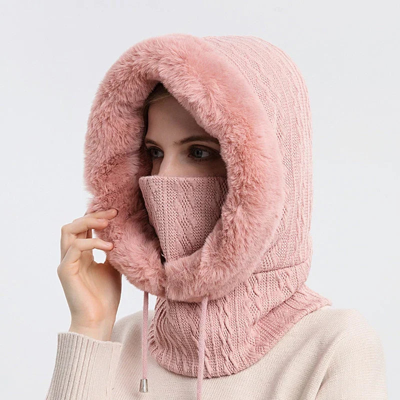 Warme Damen Mütze & Schal Kombination. 3-in-1 Winterschal für frostige Tage, ideal für Outdoor.
