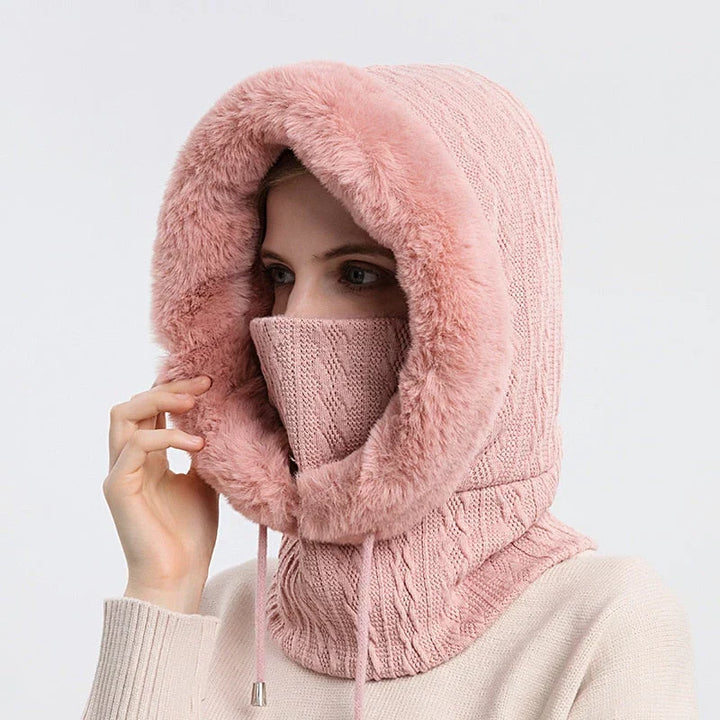Warme Damen Mütze & Schal Kombination. 3-in-1 Winterschal für frostige Tage, ideal für Outdoor.