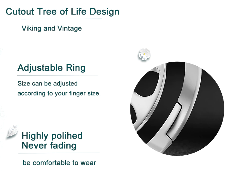 Moderner Silberring mit detailliertem Lebensbaum-Design. Verstellbarer Unisex-Schmuck, ideal als Glücksbringer.