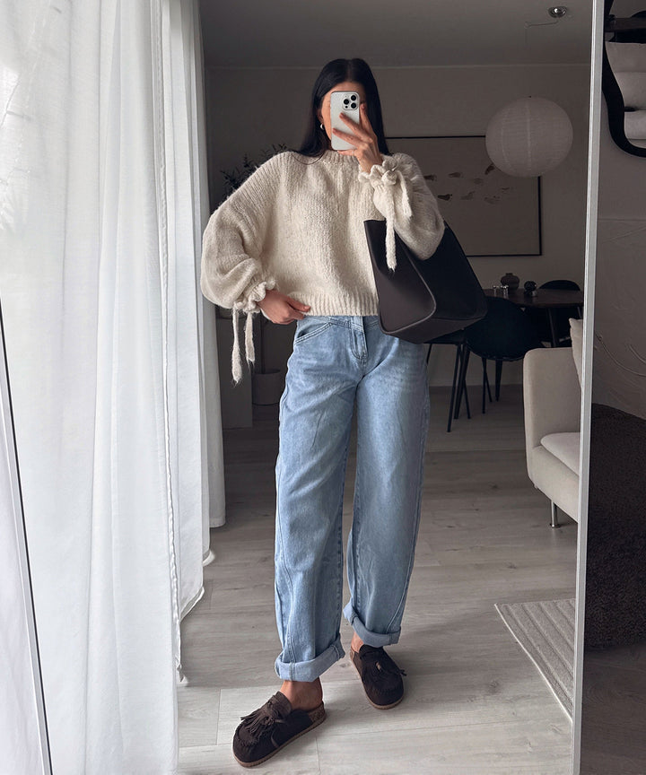 Trendige blaue Damen Barrel Jeans, lockere Passform, Stretch-Stoff für höchsten Komfort.