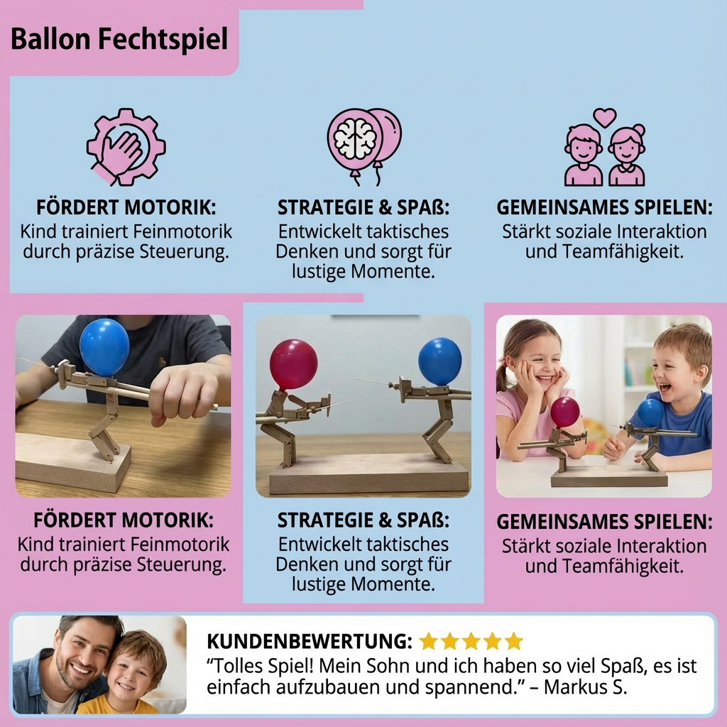 Hochwertiges Holzspielzeug: Das interaktive Ballon Duell Spiel aus robustem Holz für langanhaltenden Spielspaß.