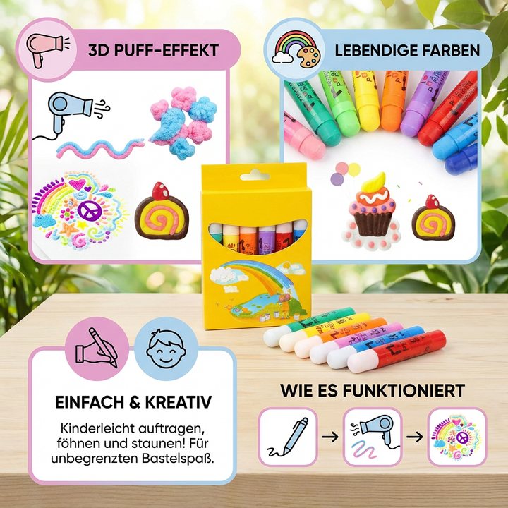 Set magische Popcorn Malstifte; erzeuge einzigartige 3D-Texturen & lebendige Kunstwerke mit Aufquell-Effekt.