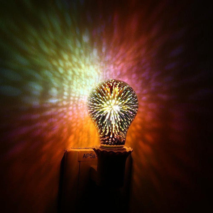 Dekorative E27 LED Glühbirne im Edison-Stil mit 3D Sternenlicht & Feuerwerkseffekt. Perfekt als Nachtlicht.