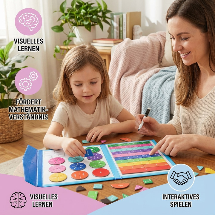 RechenMeister: Magnetisches Mathe-Lernspiel mit farbigen Teilen zur Visualisierung von Brüchen & Prozenten.