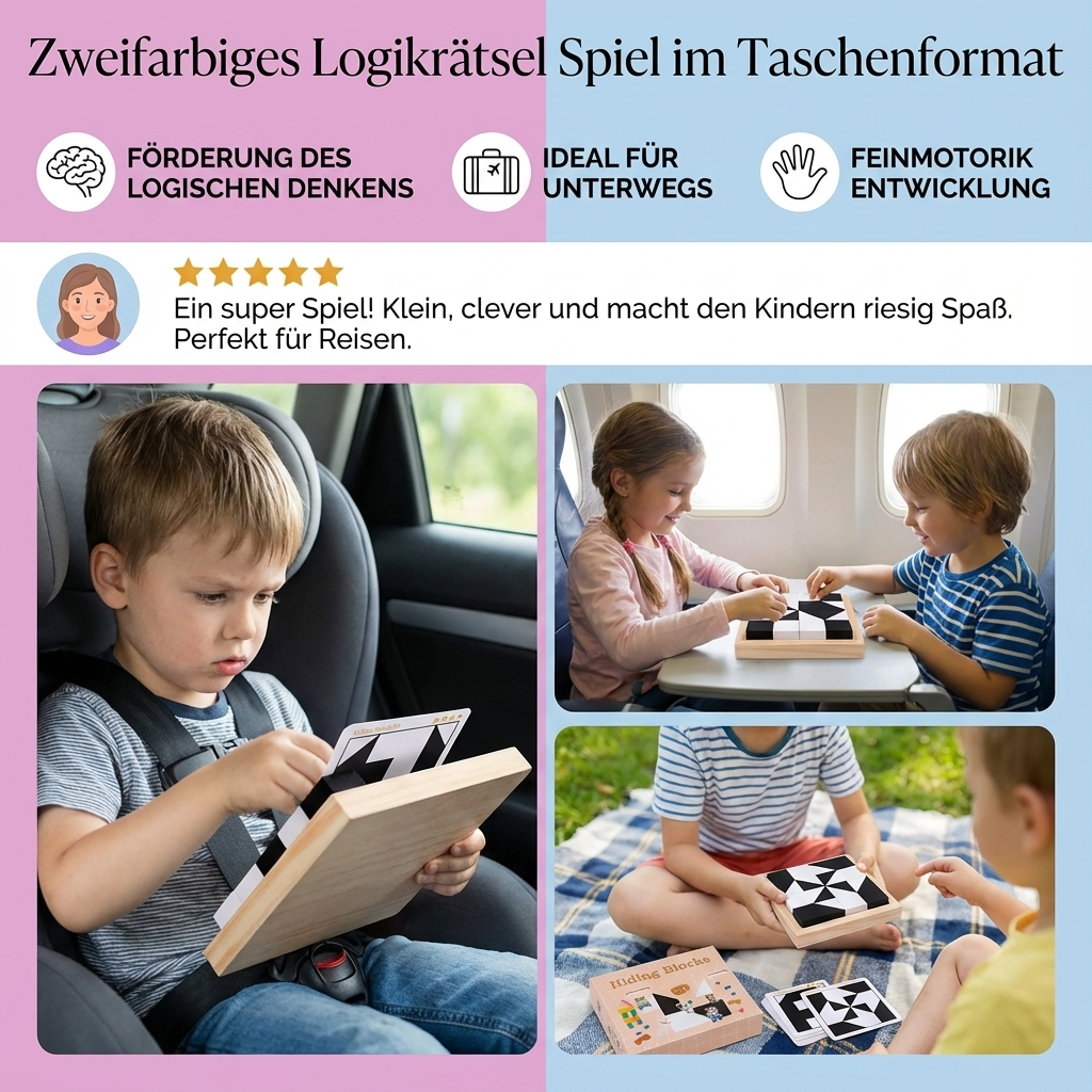 Unterhaltsames Logikrätsel für Kinder & Erwachsene im Taschenformat. Ein Denksport- & Konzentrationsspiel als Geschenk.