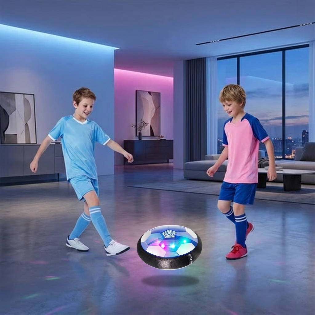Innovatives Indoor-Fußballspielzeug mit Luftkissen-Technologie und LED, fördert Bewegung und Familienspaß.