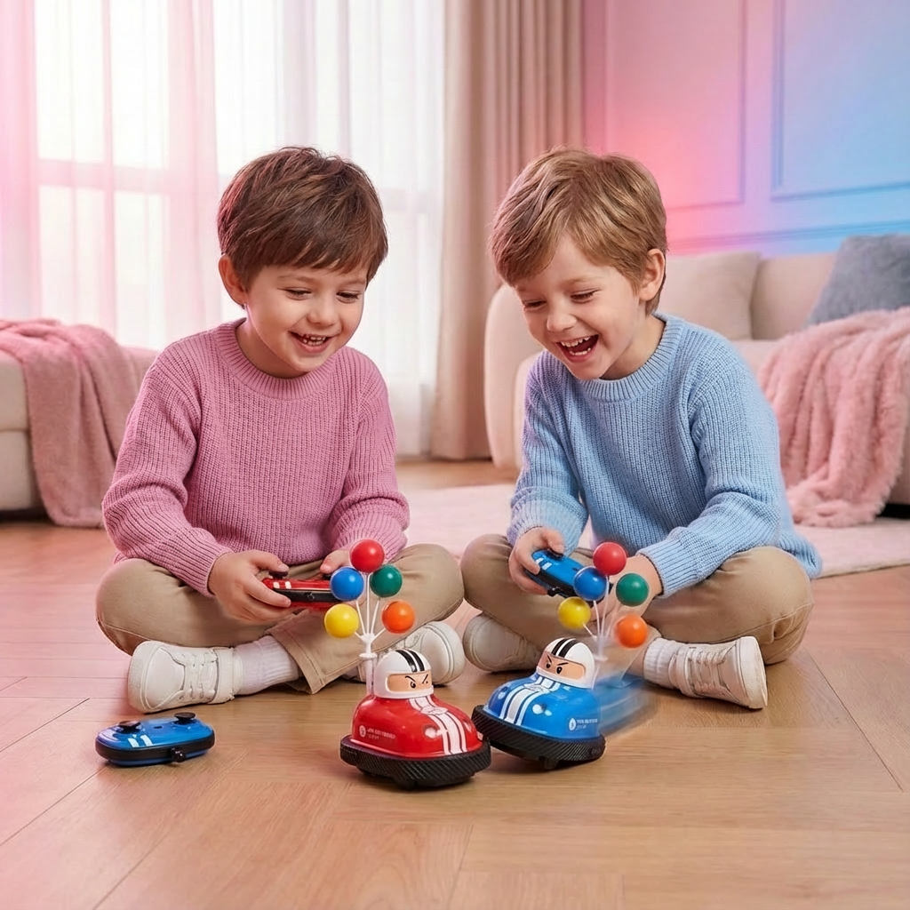 Kinder spielen begeistert mit den bunten Autoscooter Spielautos, die für spannende Schleuder-Action sorgen.
