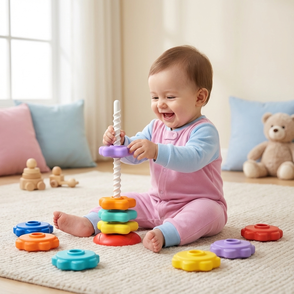 Regenbogen Dreh- und Farbturm: Farbenfrohes Lernspielzeug für Kleinkinder; fördert Motorik & Farbenlernen.