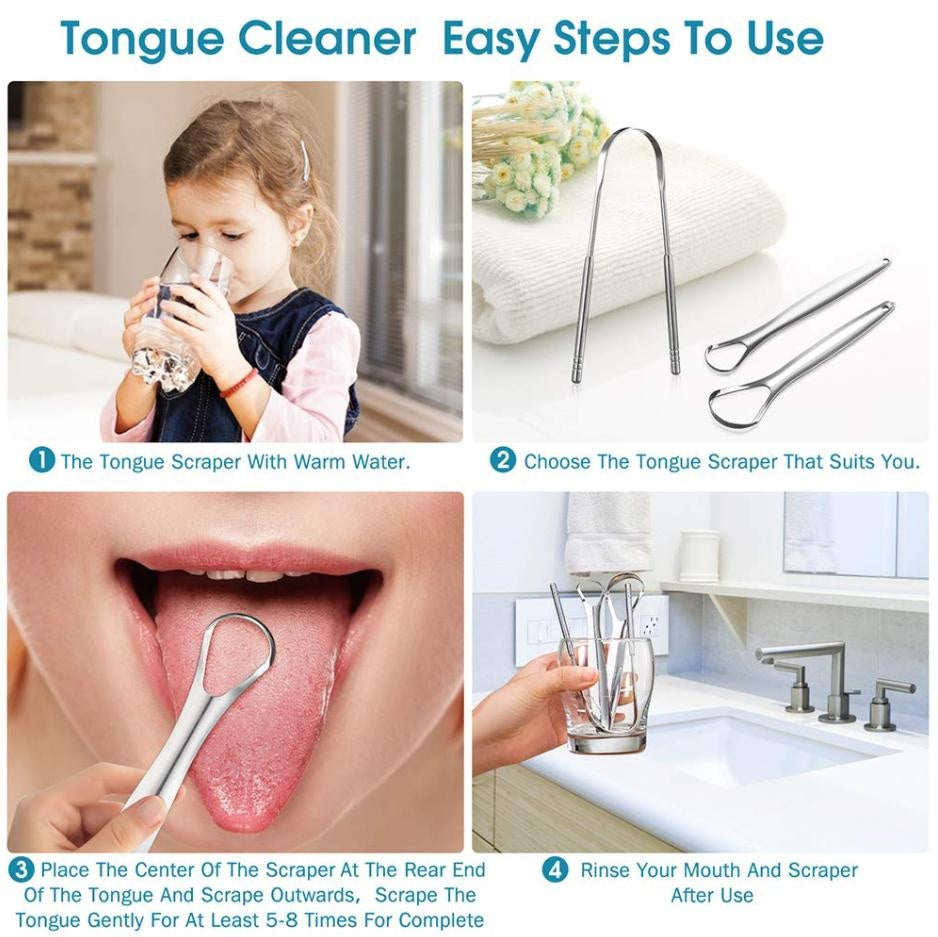 Universeller Edelstahl Zungenreiniger im 3er Pack. Für gründliche Reinigung und gesunde Mundhygiene.