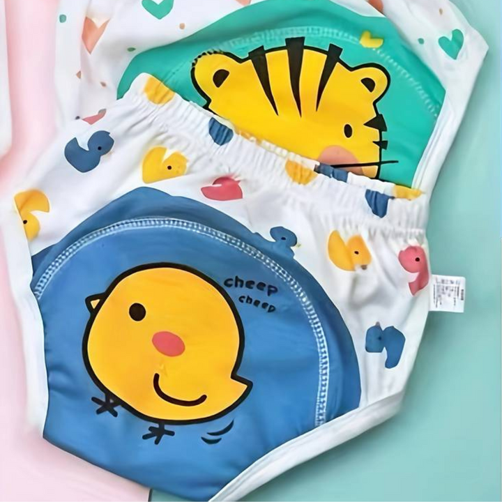 Komfortables 3er-Set wiederverwendbarer Baby Toilettentraining Höschen. Saugfähige Unterwäsche für Kleinkinder.
