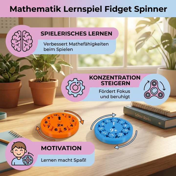Pädagogischer Mathe Fidget Spinner: Spielerisch Zahlen & Kopfrechnen lernen. Ideales Lernspielzeug für Kinder in der Schule.