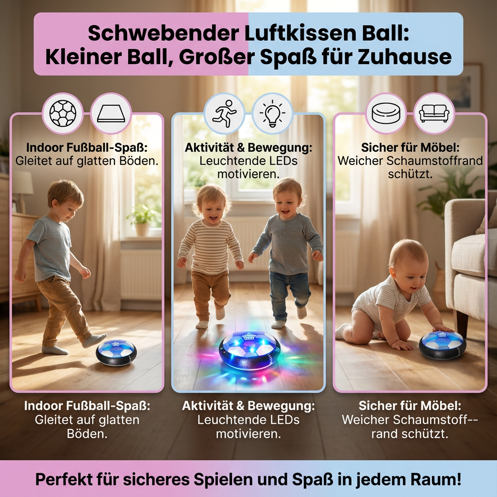 Sicherer LED-Luftkissen-Fußball, ideal für Kinder. Schützt Möbel und sorgt für endlosen Spielspaß im Haus.