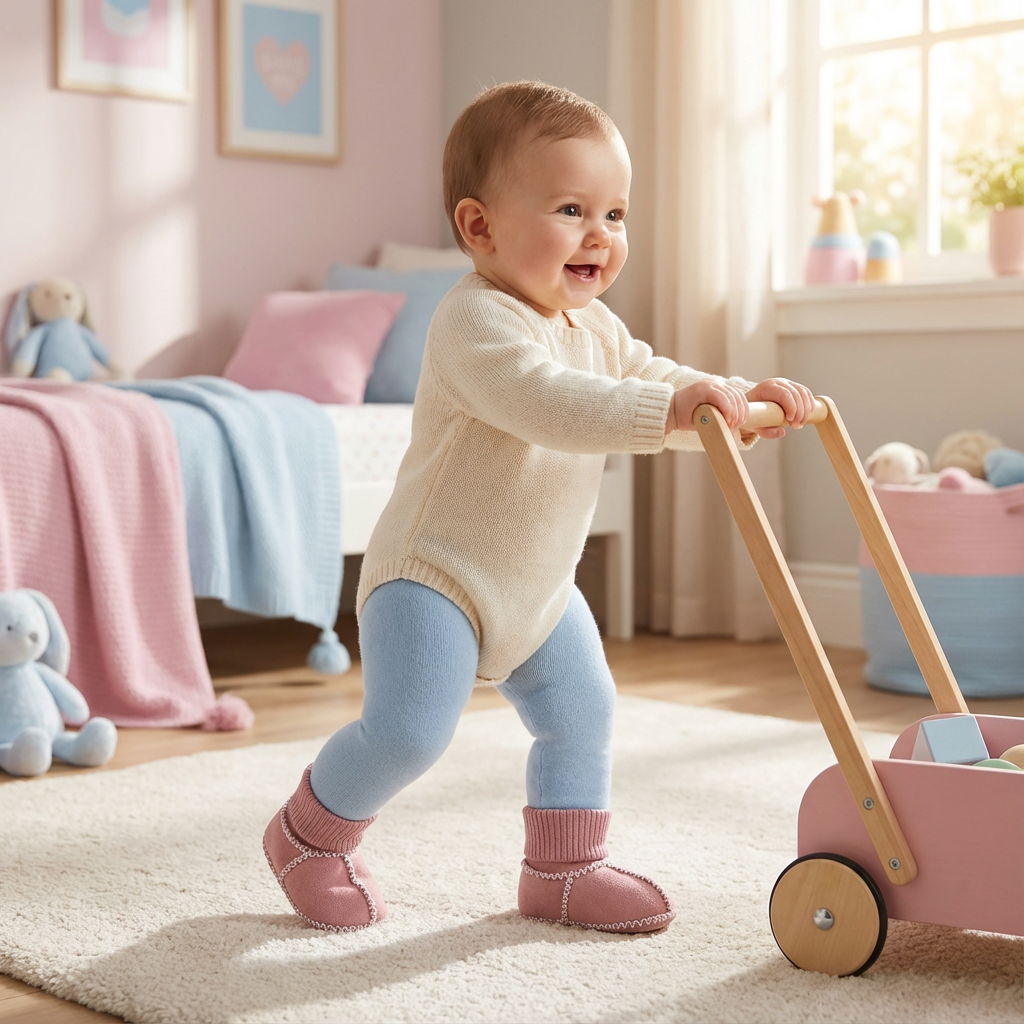 Gefütterte Babyschuhe in Wildleder Optik, ideal als Winter Krabbelschuhe für warme Füße und sichere Schritte.