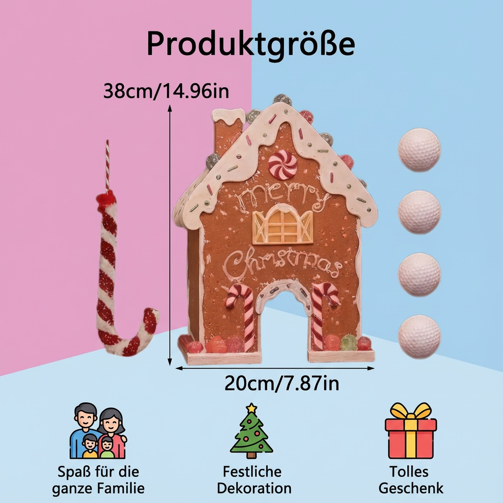 Vollständiges Lebkuchen Golfspiel Set. Weihnachtliches Minigolf mit Lebkuchen-Parcours, Schlägern & Bällen.