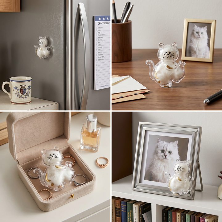 Dekorativer Katzenmagnet am Kühlschrank, bewahrt Schnurrhaare & Fell als bleibende Erinnerung.
