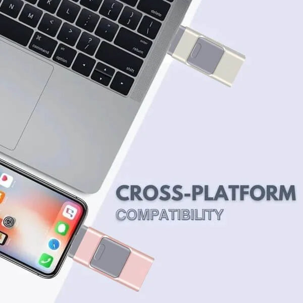 Kompakter 4-in-1 USB-Stick. Externer Datenspeicher mit USB-C, Lightning & Micro-USB. Ideal für Datenübertragung.