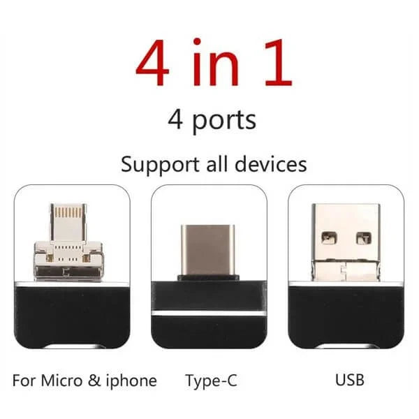 Universeller 4-in-1 USB-Speicherstick. Schneller Datentransfer für alle Geräte mit USB-C, Lightning & Micro-USB.