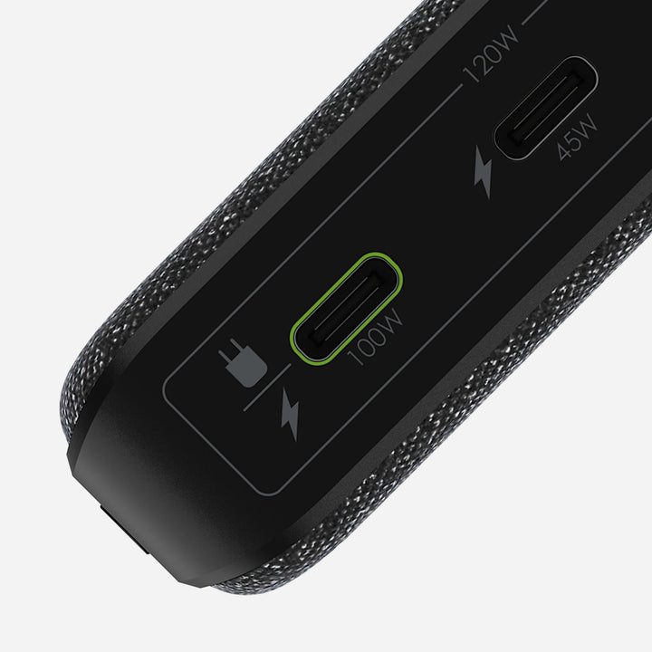 Robuste 25000 mAh Powerbank in Schwarz, 100W USB-C Schnellladung für MacBook, Laptops & Handys.