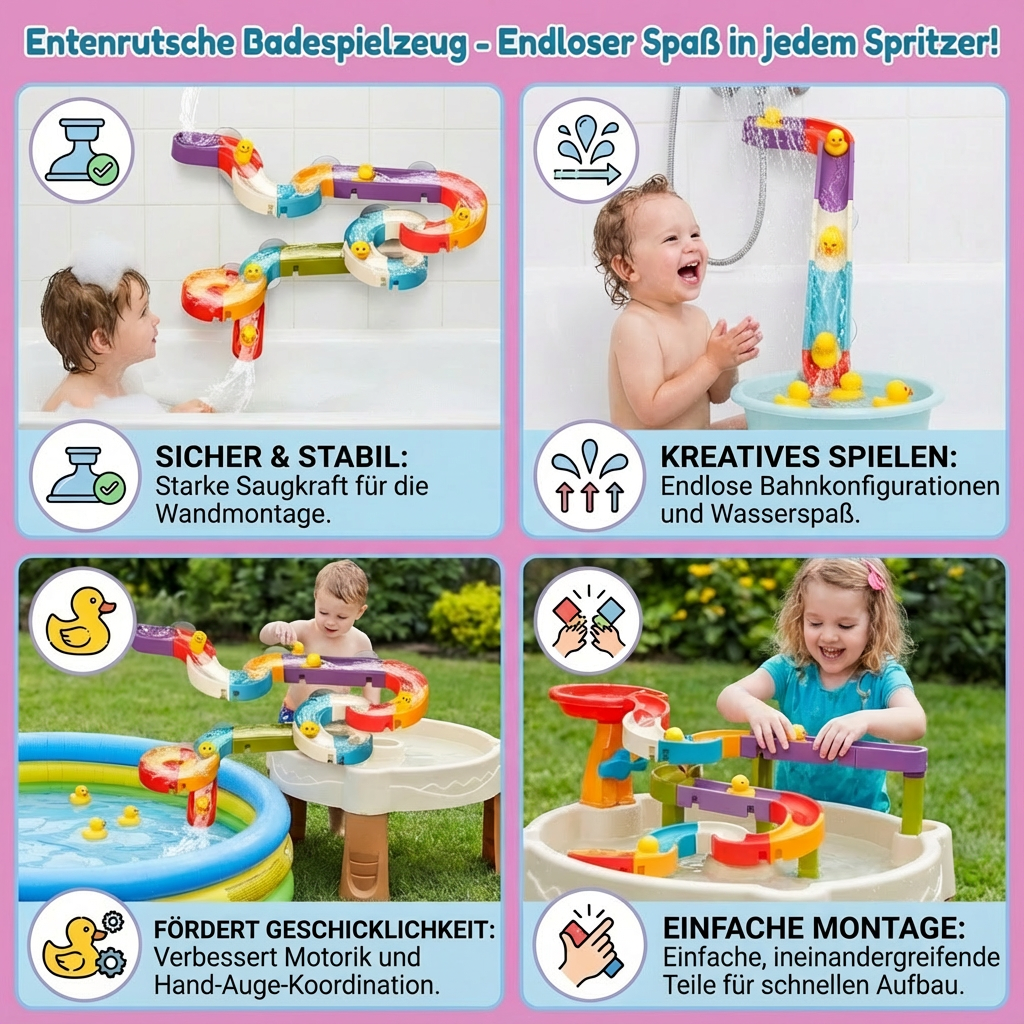 Pädagogisches Badespielzeug Entenrutsche, ideal als Geschenk zur Förderung der kindlichen Entwicklung.