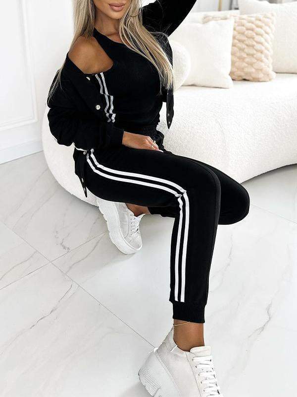 Trendiges Damen Trainingsset: Jogginghose, Jacke und Racerback Sport-Top für Freizeit & Sport.