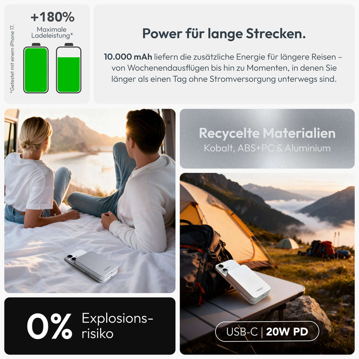 Qi2 MagSafe Powerbank 10000 mAh mit USB-C Port für schnelles Laden mobiler Geräte.