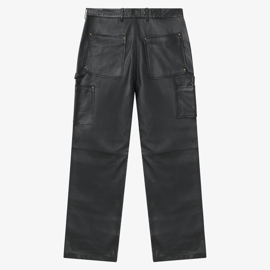 Stilvolle schwarze Herren Lederhose mit doppeltem Kniebereich, ideal als Motorrad- oder Freizeithose.