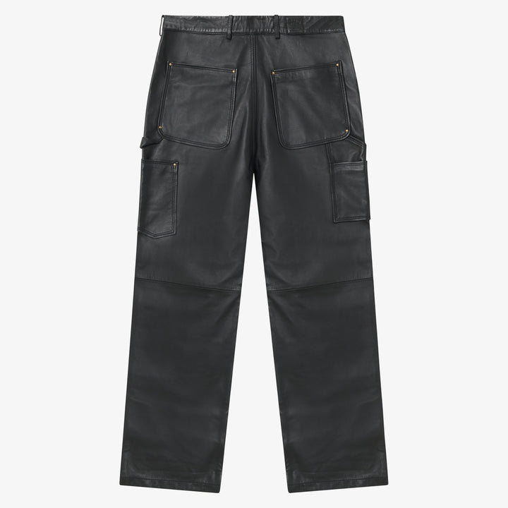 Stilvolle schwarze Herren Lederhose mit doppeltem Kniebereich, ideal als Motorrad- oder Freizeithose.