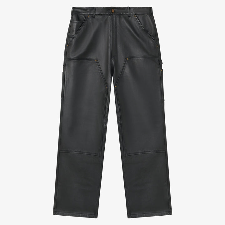 Schwarze Herren Lederhose im Jeans-Stil, robust und bequem für Motorrad oder Alltag.