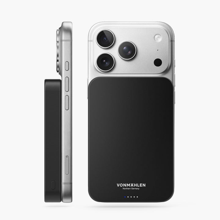Magnetische Powerbank 10000 mAh für kabelloses Qi2 Schnellladen unterwegs.