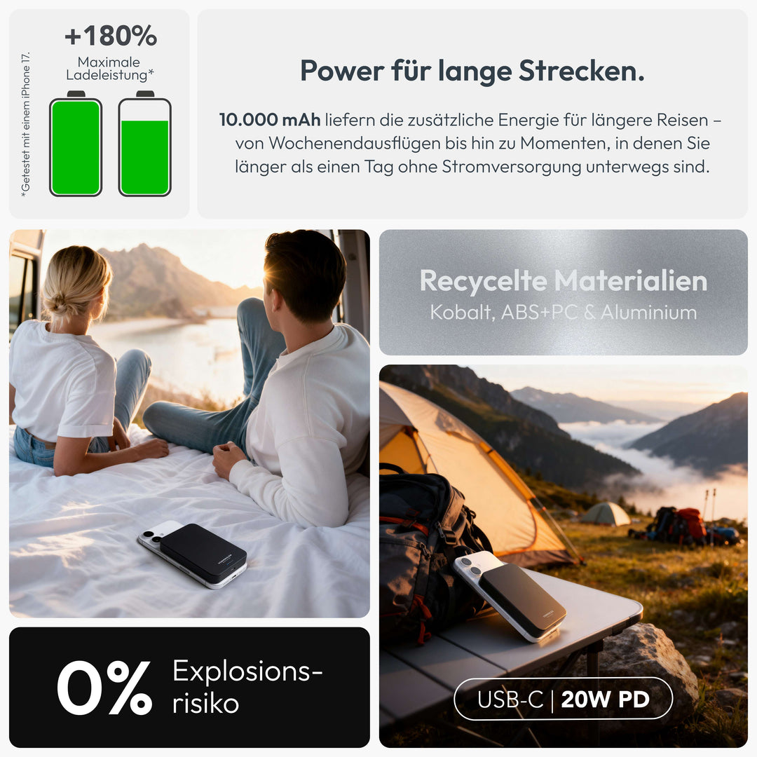 Kabelloses Laden leicht gemacht: 10000 mAh MagSafe Powerbank mit magnetischer Haftung.