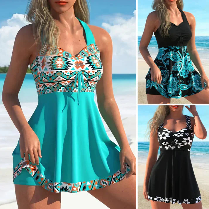 Hochtaillierter Damen Schwimmanzug mit Badeshorts, figurformend, perfekt für Strand und Pool.