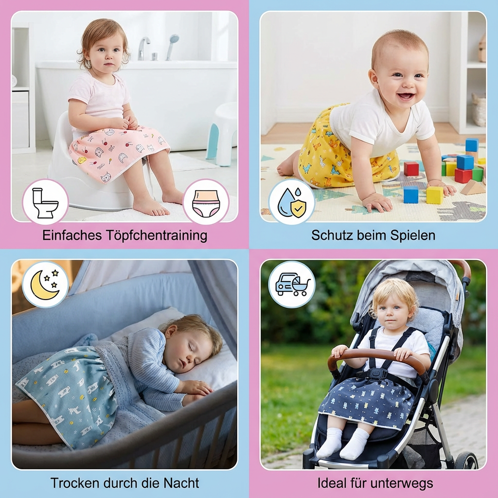 Robuste Töpfchenhose, auslaufsicher und wiederverwendbar, perfekt für den Alltag.