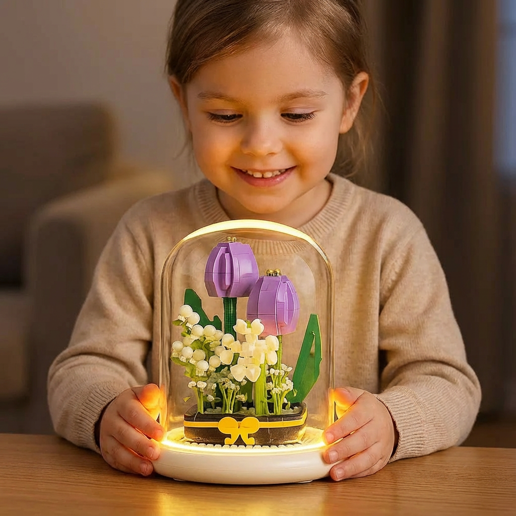 Baustein Blume im Glas, elegantes DIY-Set für kreative Dekoration & Basteln.