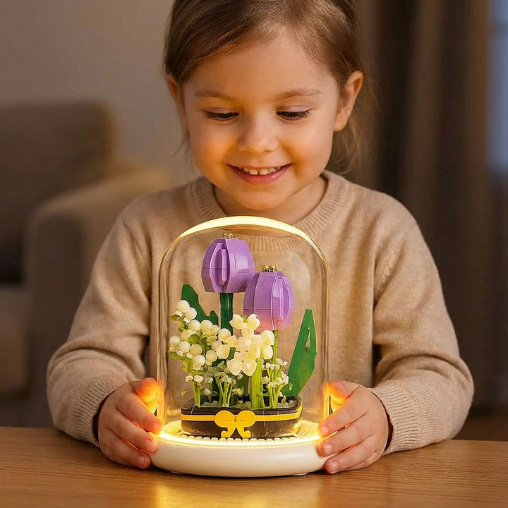 Baustein Blume im Glas, elegantes DIY-Set für kreative Dekoration & Basteln.