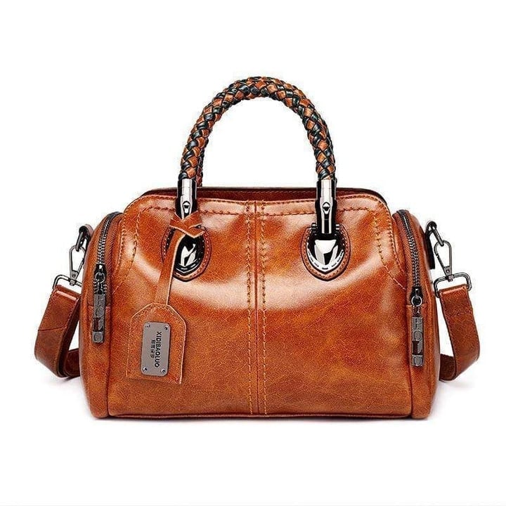 Damen Retro Rindsleder Handtasche, große Schultertasche mit Doppelgriff.